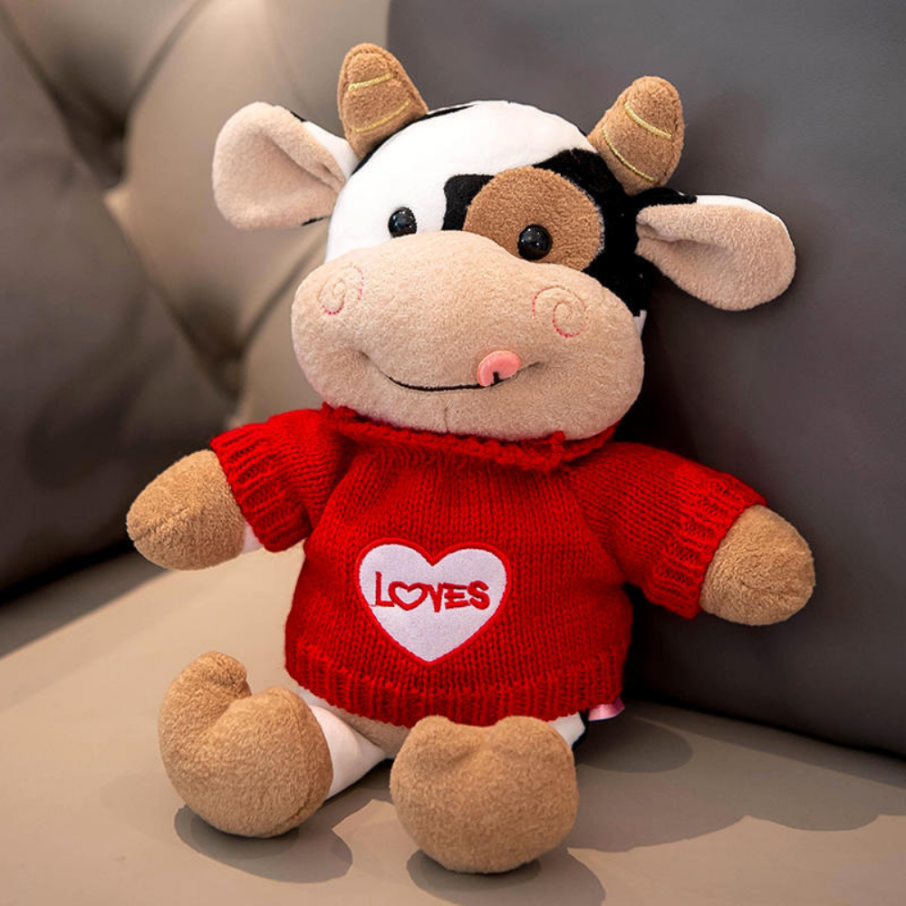 CowCuddle – Schattige Koe Knuffel met Trui & Tasje