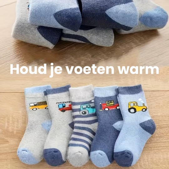 CarCozy™ – 10-Pack Jongens Cartoon Auto Sokken Set – Dikke Gebreide Sokken