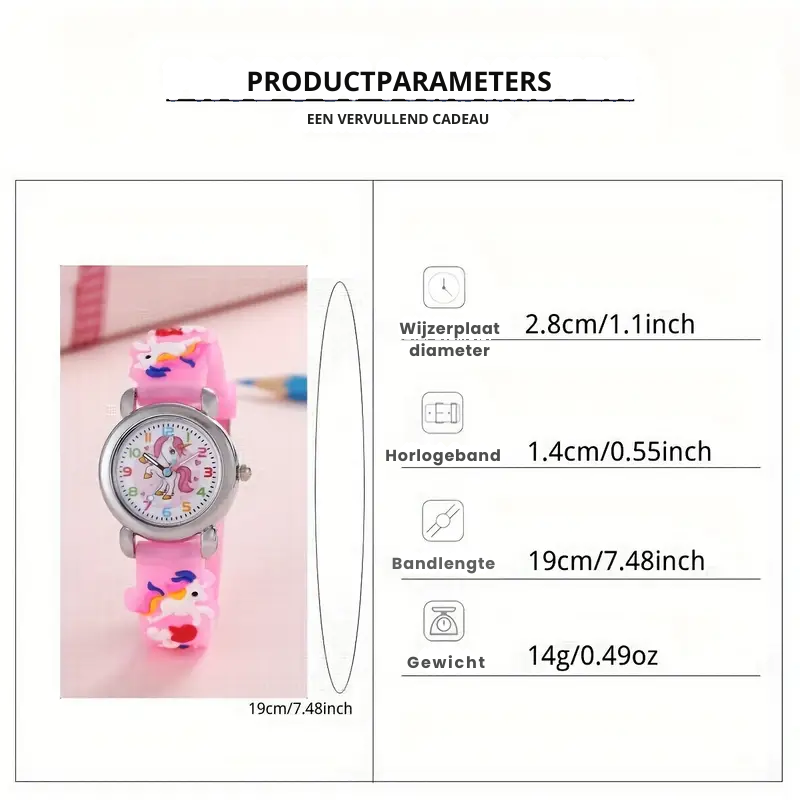 MiloWatch™ – Unicorn Cartoon Polshorloge voor Kinderen (Leeftijd 3–14 jaar)