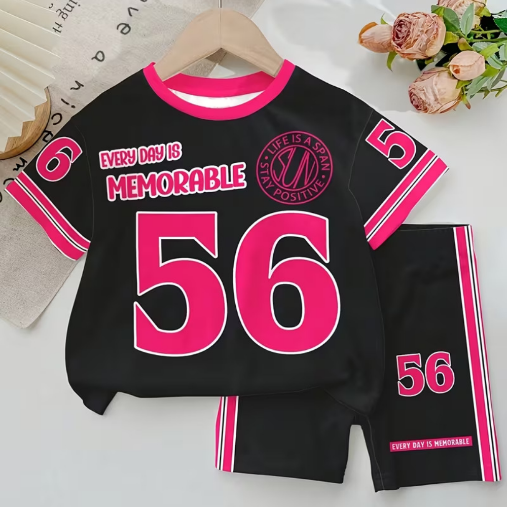 SunnyBloom – Jersey T-shirt met Shorts voor Meisjes