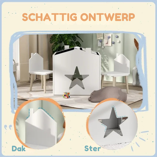 WhiteBoardPlay™ Kinder Tafelset – 3-delige Houten Speeltafel met Schoolbord & 2 Stoelen (3-8 jaar)