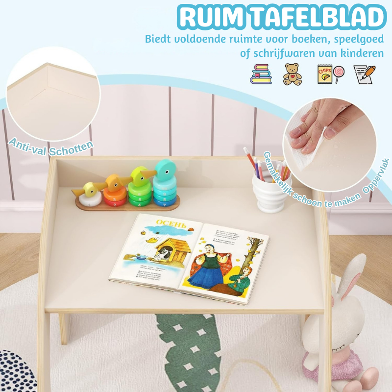 MiniCurve™ Montessori Houten Kinder Tafelset – Compacte Speeltafel met Stoel (3 jaar+)