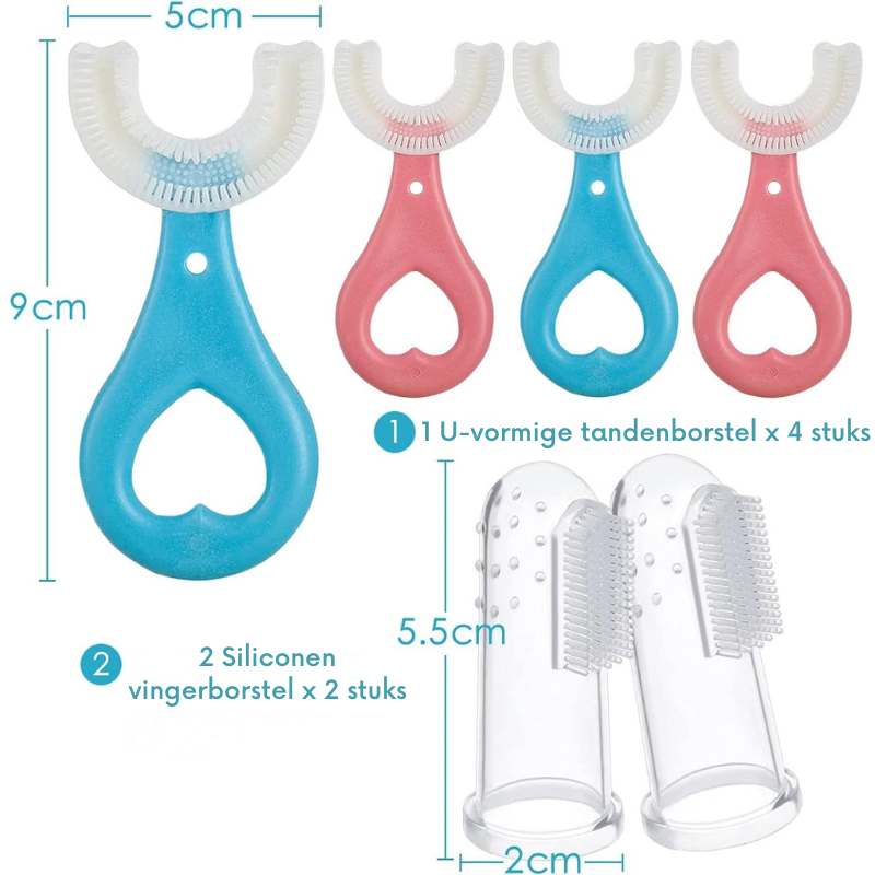 MiloBrush™ – 6 Stuks U-vormige Kindertandenborstels – 360° Siliconen Babyborstels 0–12 Jaar