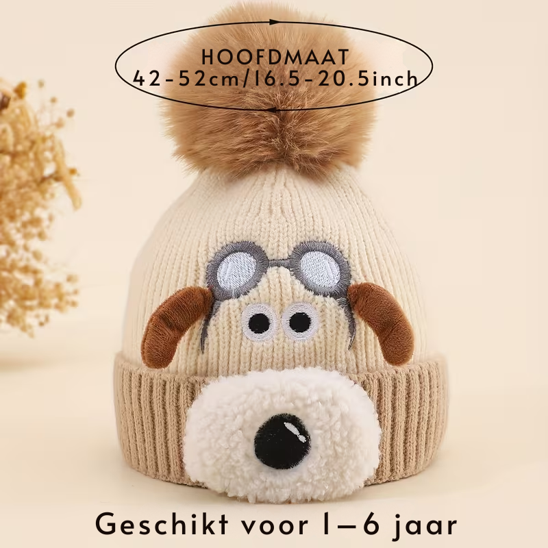 DinoPupWarm™ – Kinderen Wintermuts Set – Dino & Puppy Gebreide Beanies