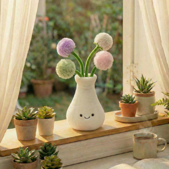 FlowerBuddy – Pluche Bloemen in Glimlachende Vaas
