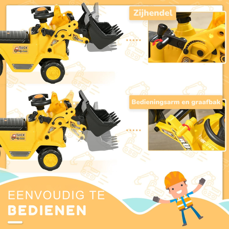 RideDig Pro™ Kinder Graafmachine Tractor – 3-in-1 Ride-On Voertuig met Opbergruimte & Werkende Emmer (Leeftijd 3+)
