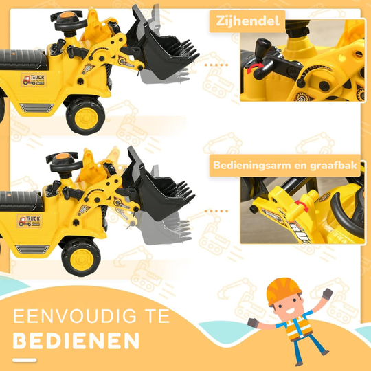 RideDig Pro™ Kinder Graafmachine Tractor – 3-in-1 Ride-On Voertuig met Opbergruimte & Werkende Emmer (Leeftijd 3+)