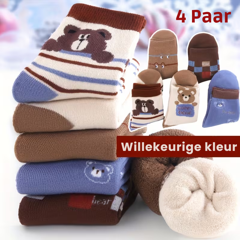 BearWarm™ – 4-Pack Jongens Winter Sokken Set – Dikke Gebreide Sokken