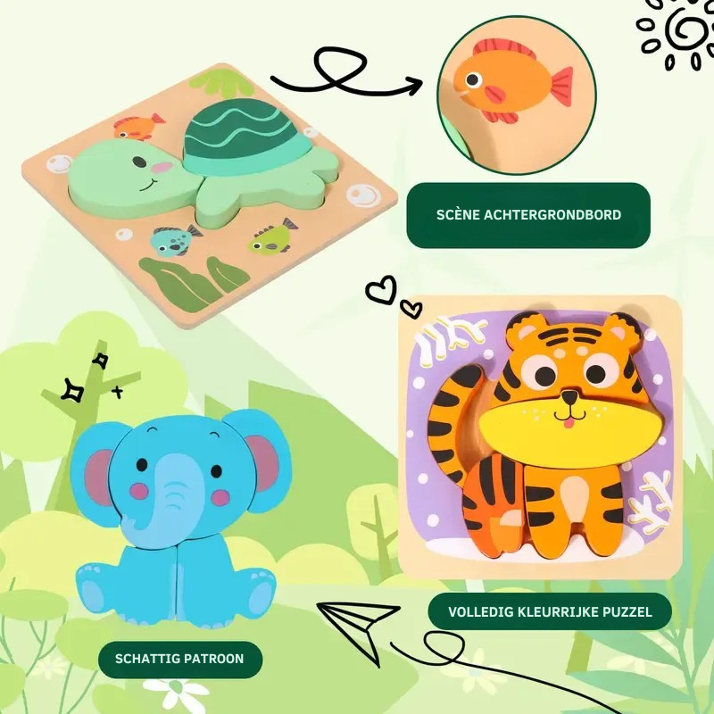 MiloMinds™ – Houten Chunky Puzzelset – Montessori Leer Speelgoed