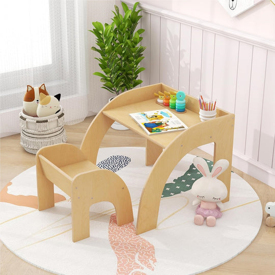 MiniCurve™ Montessori Houten Kinder Tafelset – Compacte Speeltafel met Stoel (3 jaar+)