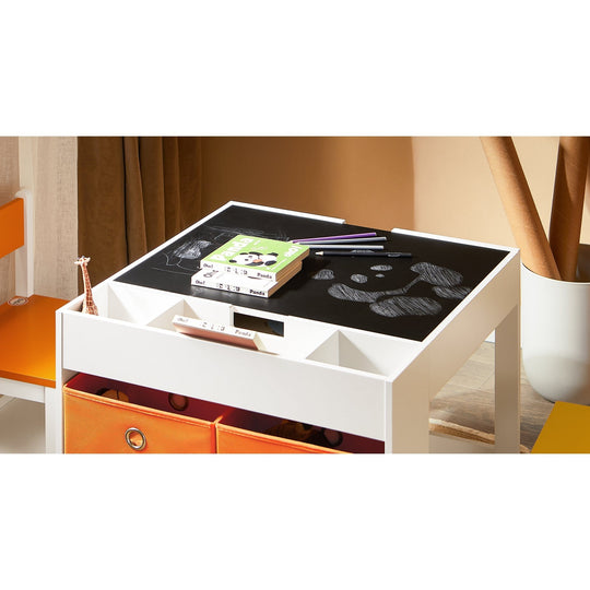 EduDraw™ Montessori Kinder Tekentafel Set – Houten Dubbelzijdige Tafel met 2 Stoelen & 4 Opbergboxen – Omkeerbaar Schoolbord Bureau