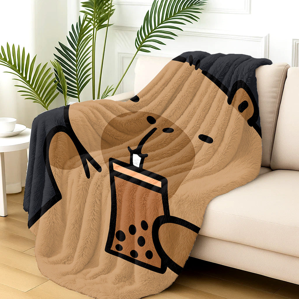 CapaCozy™ – Capybara Boba Thee Flanellen Deken voor Bed & Bank