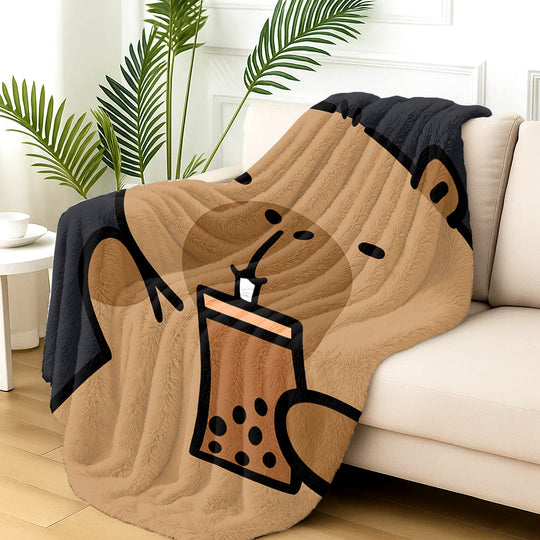 CapaCozy™ – Capybara Boba Thee Flanellen Deken voor Bed & Bank