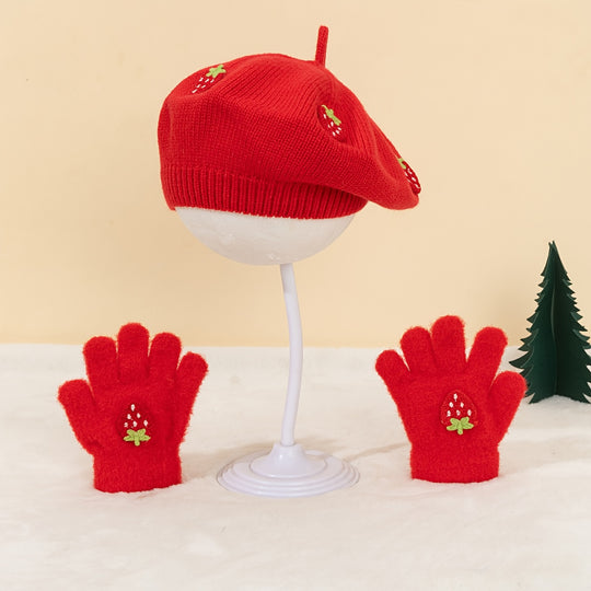 StrawBerryChic™ – 2-Delige Meisjes Beret & Handschoenen Set