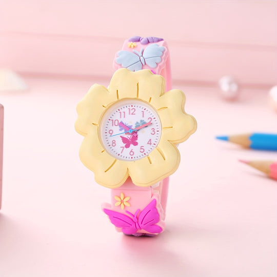 MiloWatch™ – Meisjeshorloge met 3D Bloemen & Vlinders (Leeftijd 3–14 jaar)