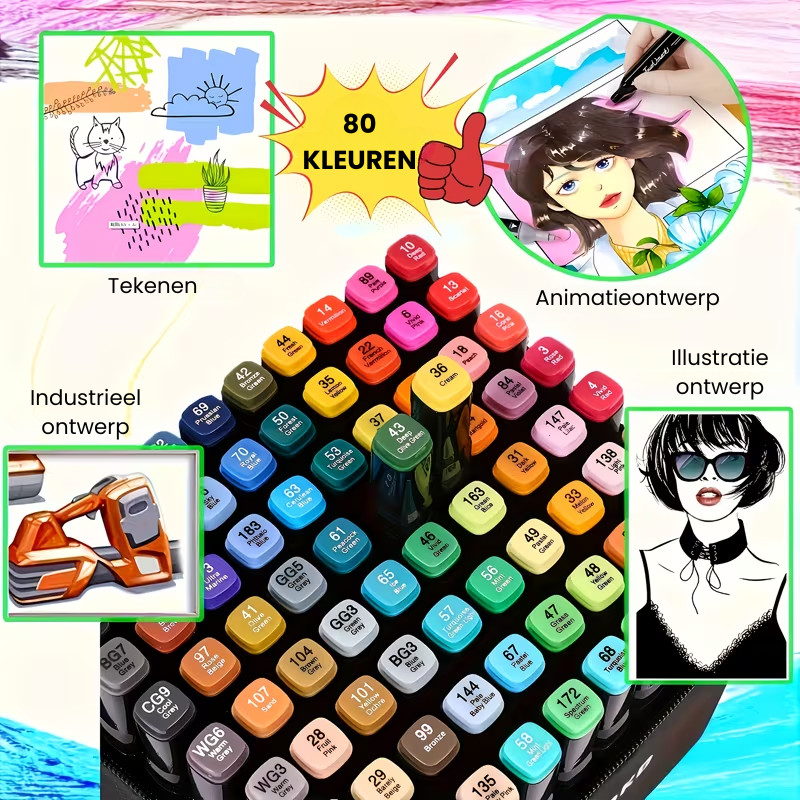 ColorMaster™ – 24/48/60/80 Dubbelzijdige Markers – Teken- & Sketch Pennen