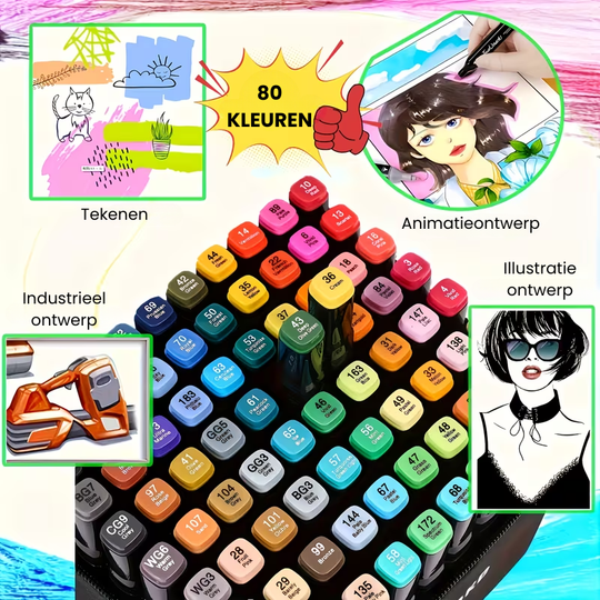 ColorMaster™ – 24/48/60/80 Dubbelzijdige Markers – Teken- & Sketch Pennen