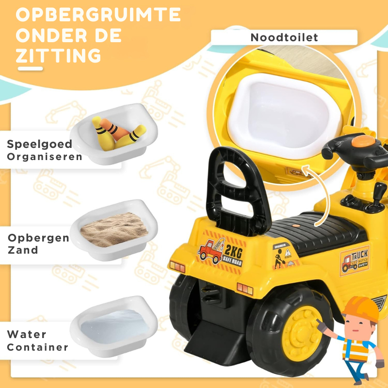 RideDig Pro™ Kinder Graafmachine Tractor – 3-in-1 Ride-On Voertuig met Opbergruimte & Werkende Emmer (Leeftijd 3+)