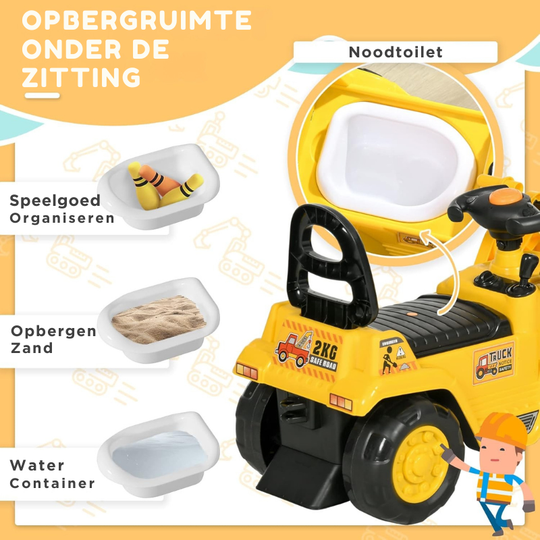 RideDig Pro™ Kinder Graafmachine Tractor – 3-in-1 Ride-On Voertuig met Opbergruimte & Werkende Emmer (Leeftijd 3+)
