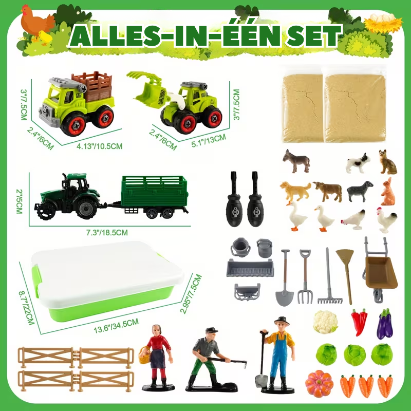 FarmFun™ – Sensorisch Boerderij Speelset – DIY Zandbak Speelgoed met Tractor & Dieren