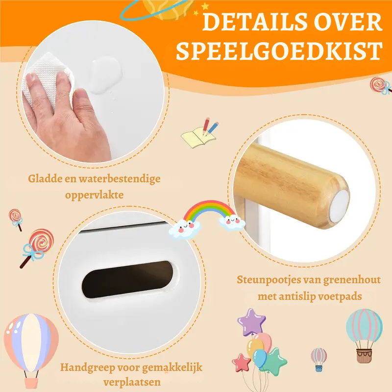 WoodLand™ – Houten Speelgoedkist met Plank – Ruime & Veilige Opbergbox voor Kinderen