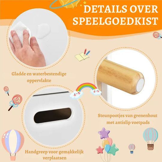 WoodLand™ – Houten Speelgoedkist met Plank – Ruime & Veilige Opbergbox voor Kinderen
