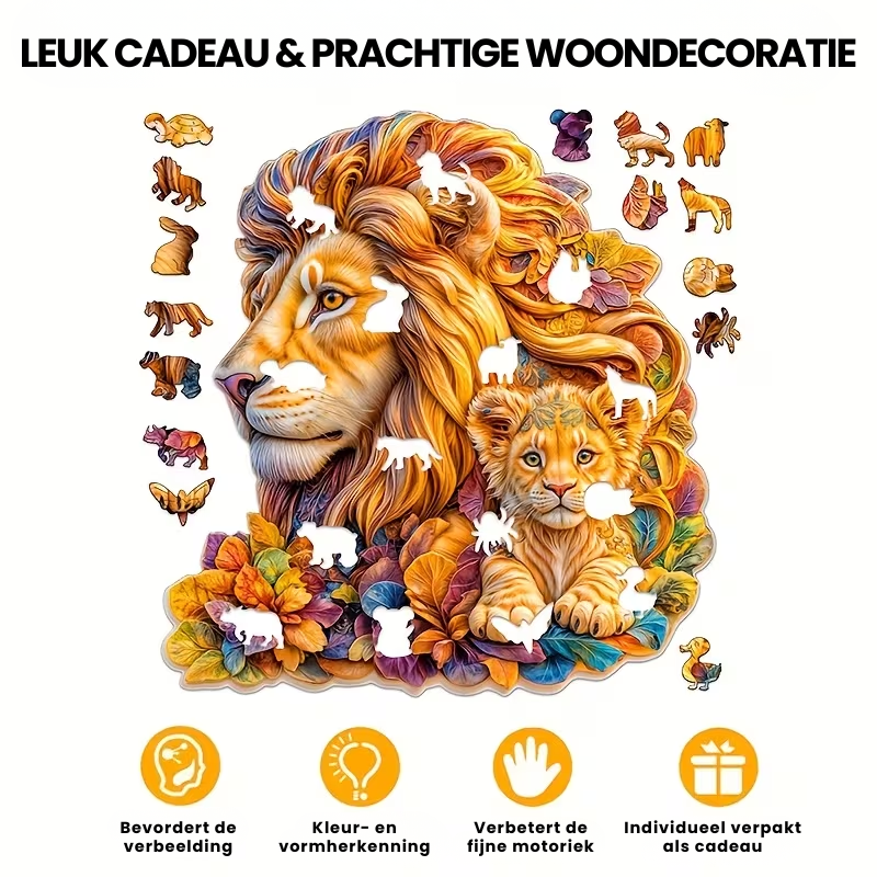 LionCraft™ – Houten Leeuwenpuzzel in Dierenvorm
