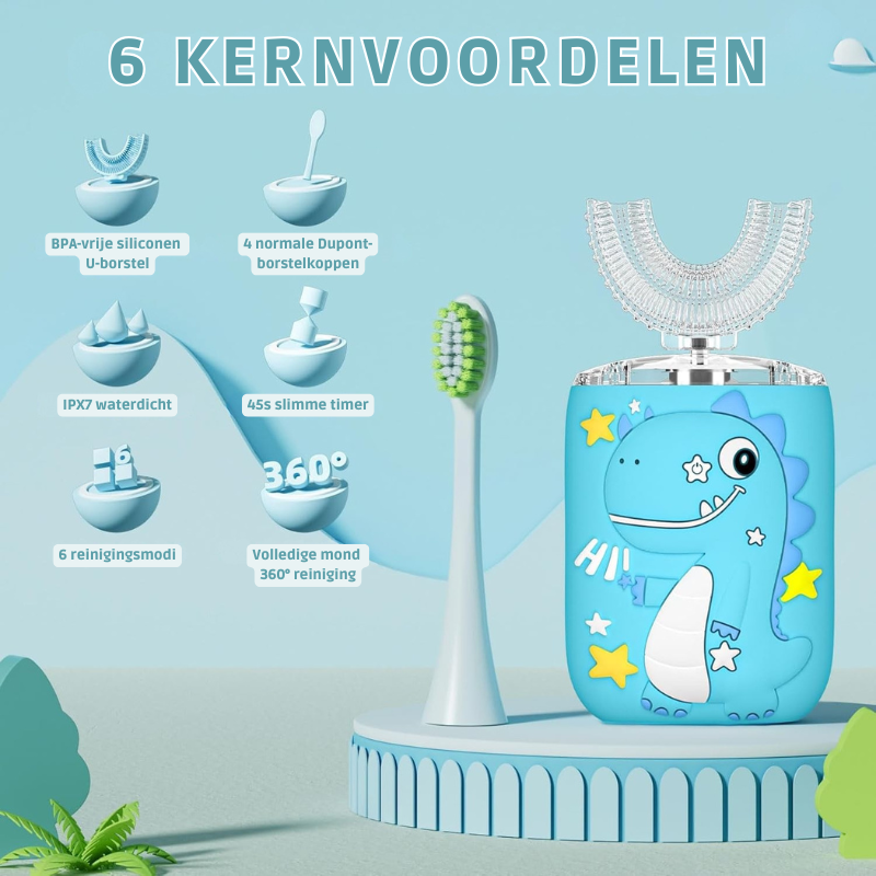 MiloBrush™ Kinder Elektrische Tandenborstel – T-Rex Editie (360° U-Vorm, met tandpasta)