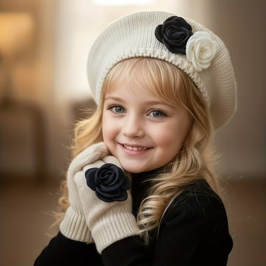 FloraWarm™ – 2-Delige Meisjes Beret & Handschoenen Set
