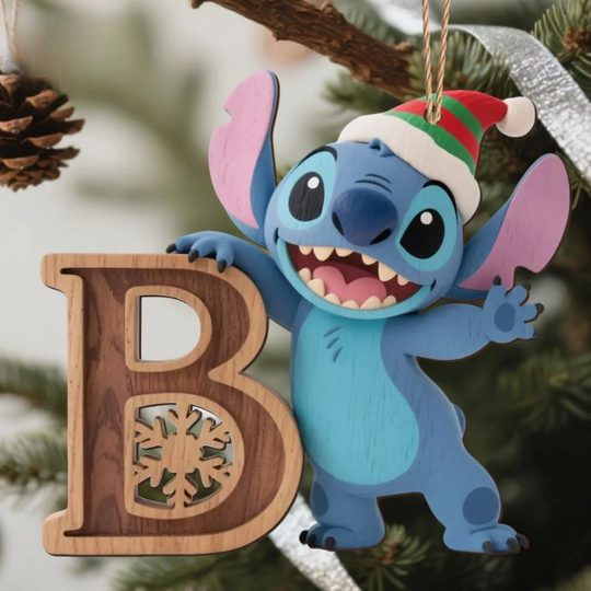 Houten Stich Ornament™ – 26 Letters & Steek Decoratie met Sneeuwvlokontwerp