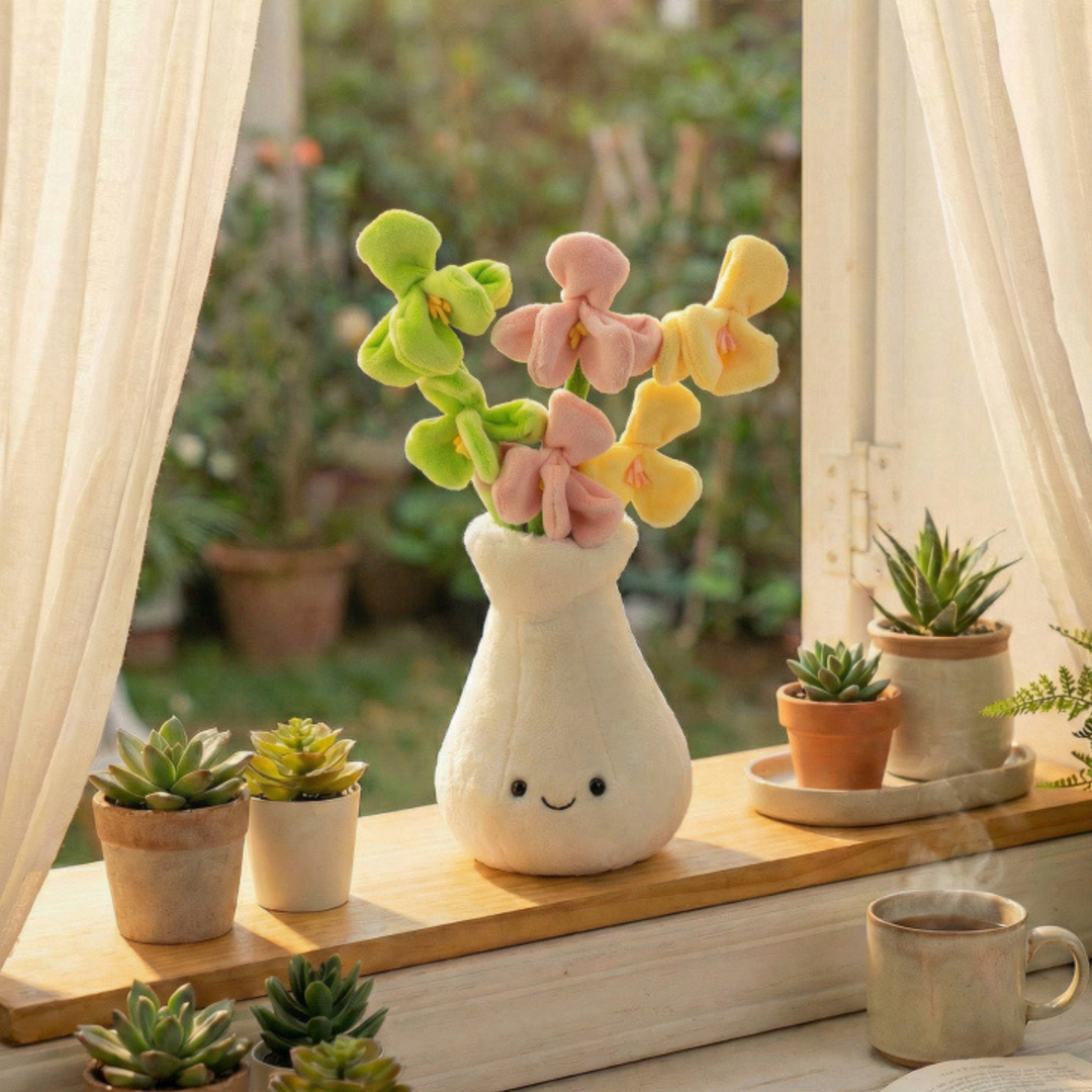 FlowerBuddy – Pluche Bloemen in Glimlachende Vaas