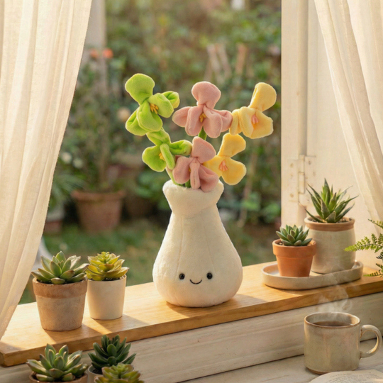 FlowerBuddy – Pluche Bloemen in Glimlachende Vaas