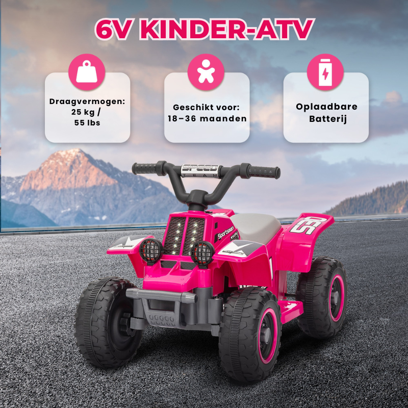 Aiyaplay™ 6V Elektrische Kinder Quad – Roze Ride-On ATV met Voor- & Achteruit Rijden, Comfort Zitting & Ledverlichting (18-36 maanden)