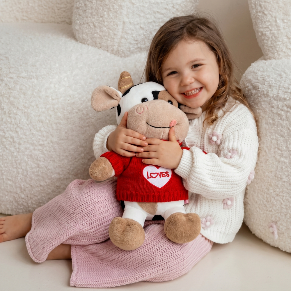 CowCuddle – Schattige Koe Knuffel met Trui & Tasje