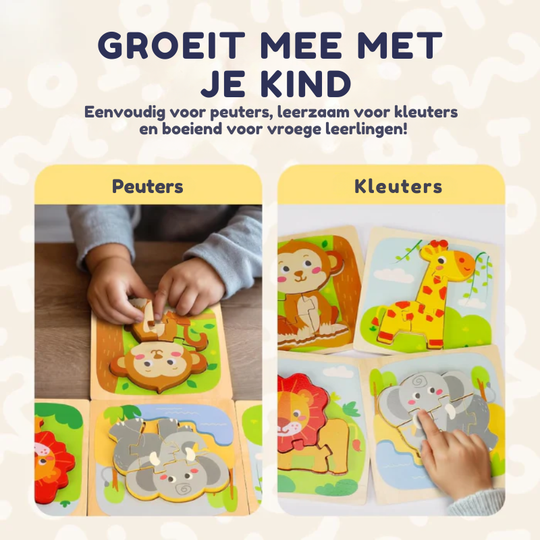 MiloMinds™ – Houten Chunky Puzzelset – Montessori Leer Speelgoed