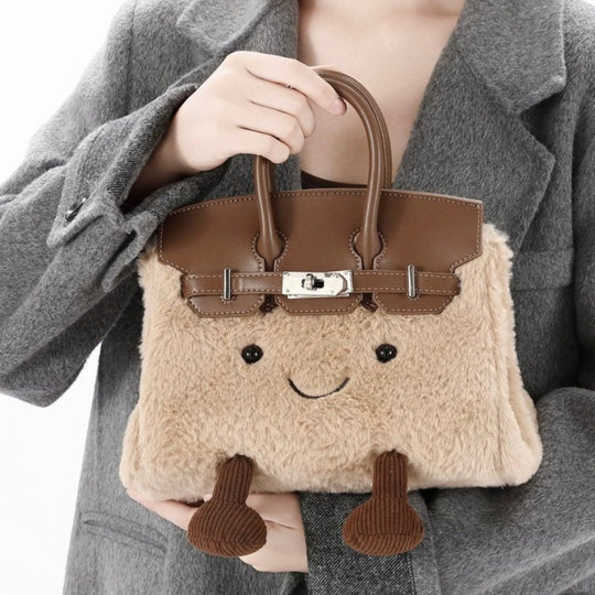CozyPurse – Bolsito de Peluche con Carita en Tonos Naturales