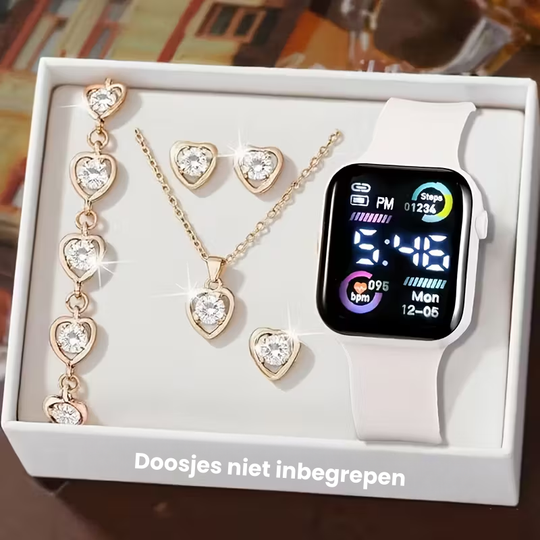GlamTime™ – 6-delige Fashion Sieraden & Elektronisch Horloge Set