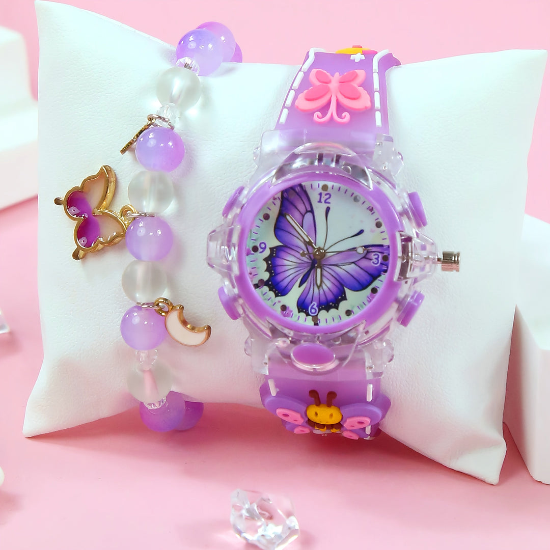LumiFly™ – Meisjes Vlinder Quartz Horloge Set – LED Gloeiend Silicone Horloge met Armband