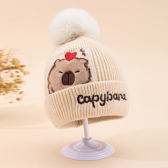 CapyWarm™ – Babymuts met Capybara – Dubbel Gebreid & Warm