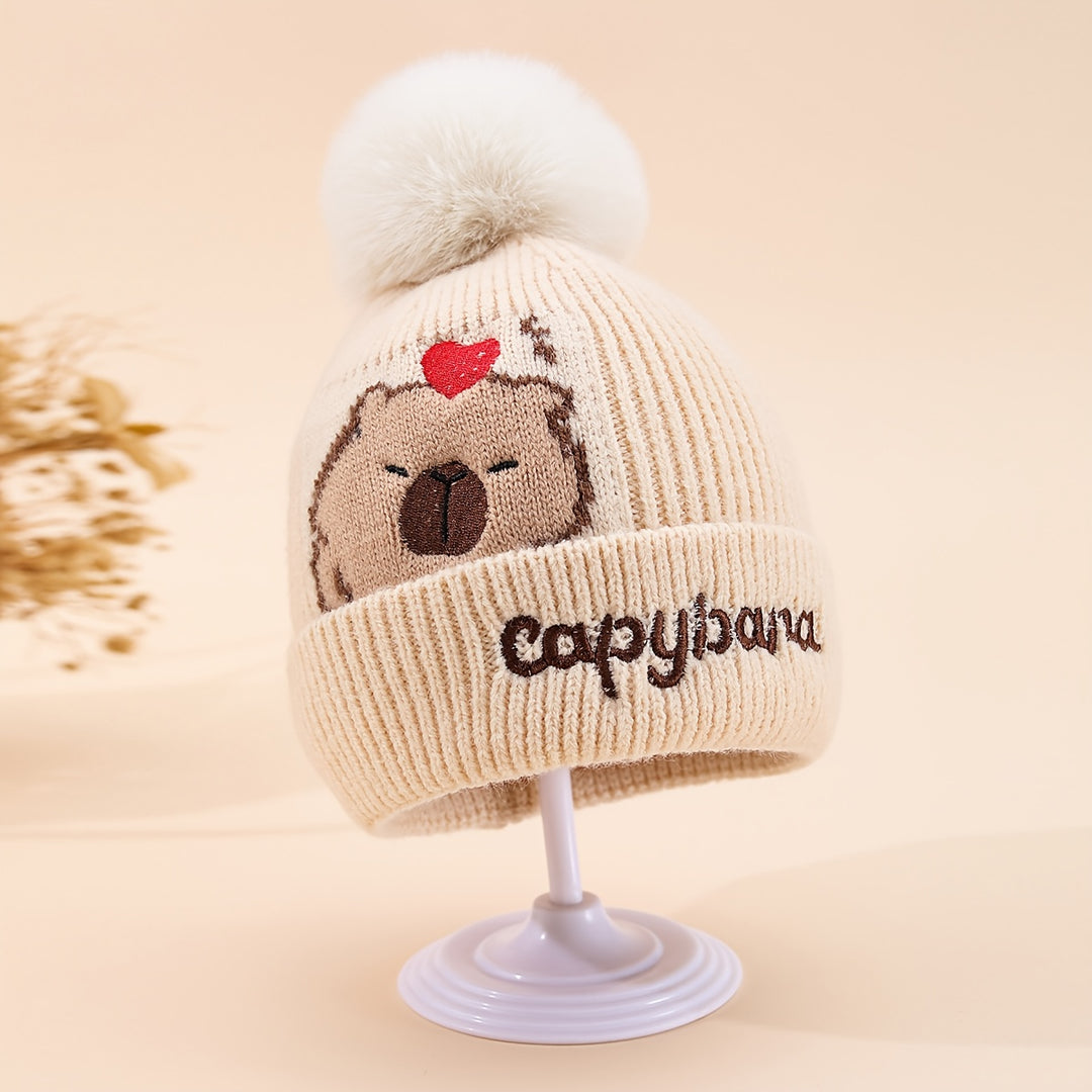 CapyWarm™ – Babymuts met Capybara – Dubbel Gebreid & Warm