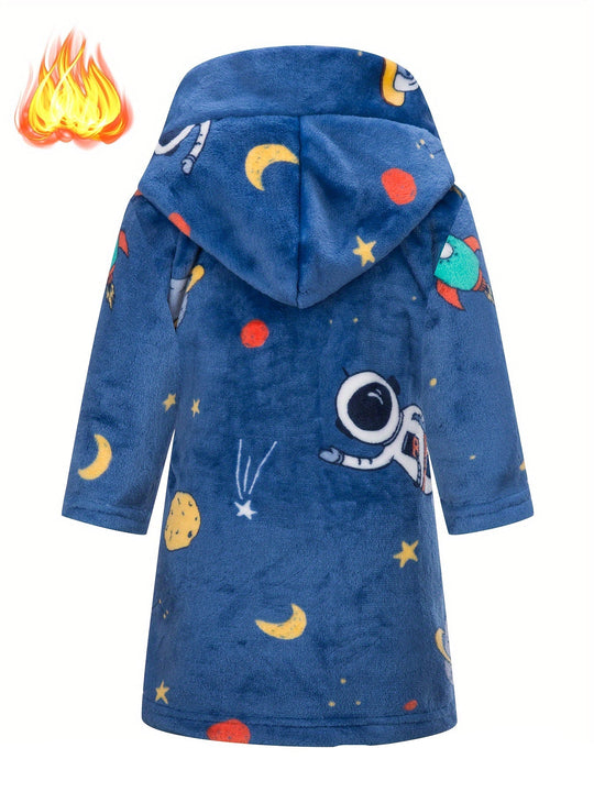 SpaceDreamRobe™ – Jongens Fleece Badjas met Capuchon en Astronautenprint