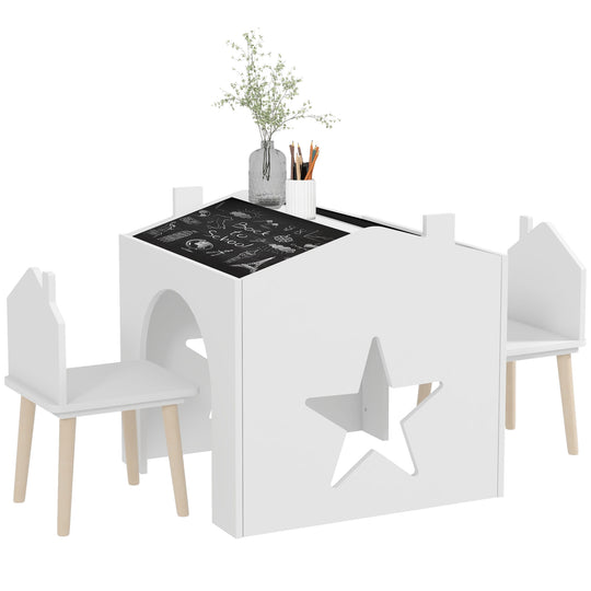 WhiteBoardPlay™ Kinder Tafelset – 3-delige Houten Speeltafel met Schoolbord & 2 Stoelen (3-8 jaar)