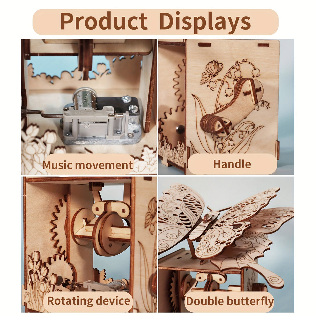 MelodyWings™ – 3D Houten Vlinder Muziekdoos met 8 Melodieën & Bloemendetails