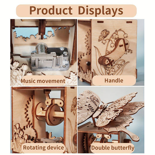MelodyWings™ – 3D Houten Vlinder Muziekdoos met 8 Melodieën & Bloemendetails