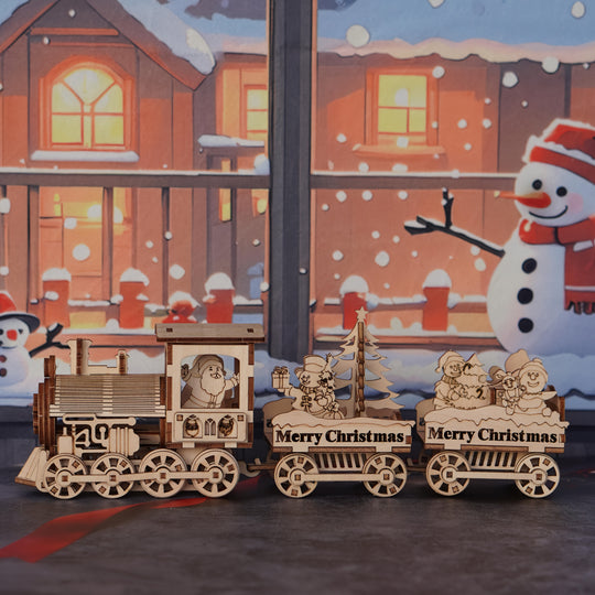 SantaRail™ – 3D Houten Kersttrein Puzzel met Santa & Snowman
