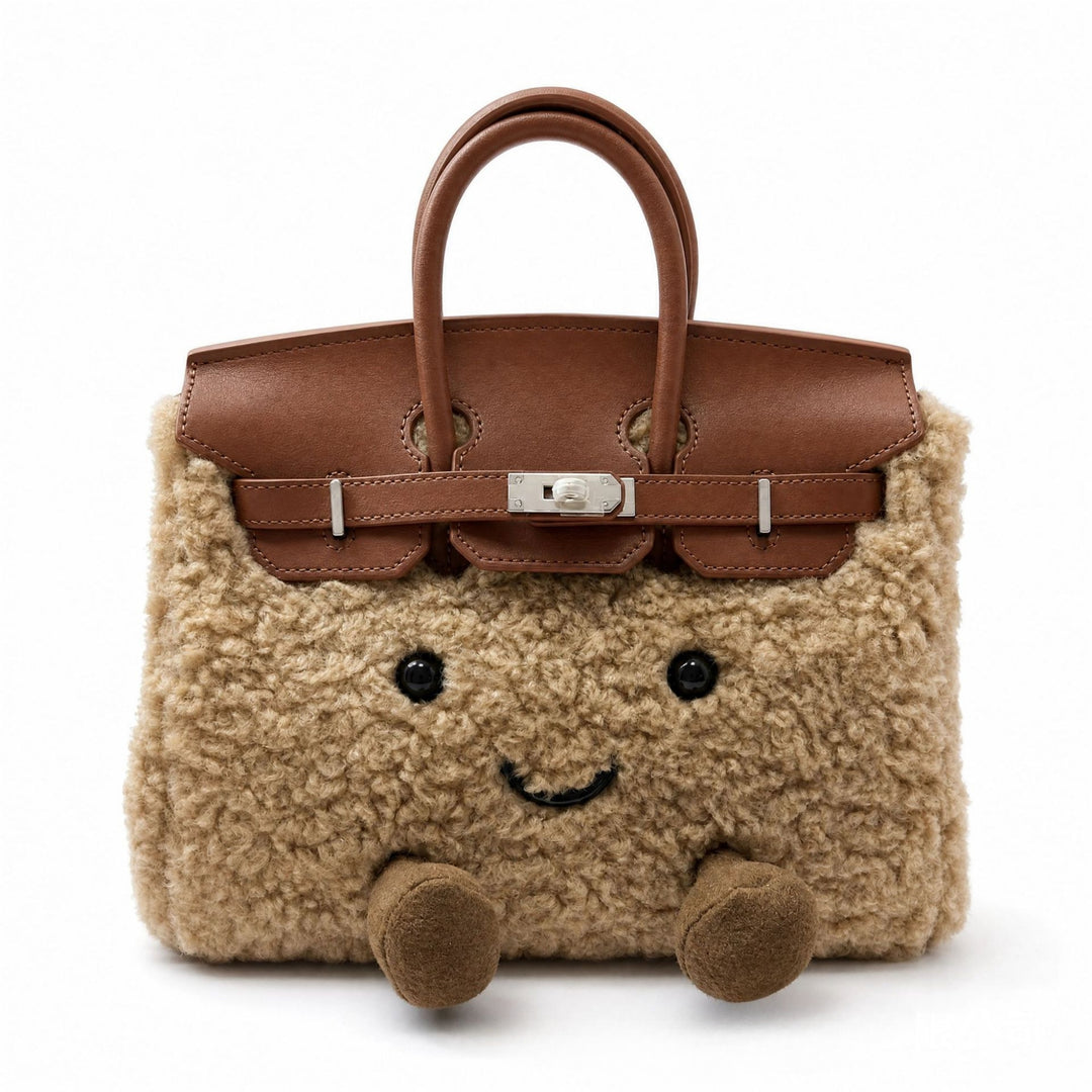 CozyPurse – Bolsito de Peluche con Carita en Tonos Naturales