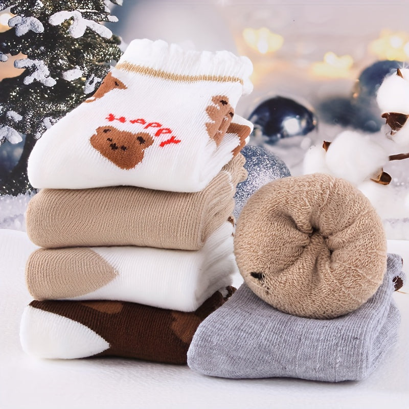 BearCharm™ – 5-Pack Meisjes Wintersokken Set – Warme Dikke Sokken