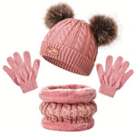 PomFun™ – Meisjes 3-delige Winter Set – Muts, Handschoenen & Nekwarmer