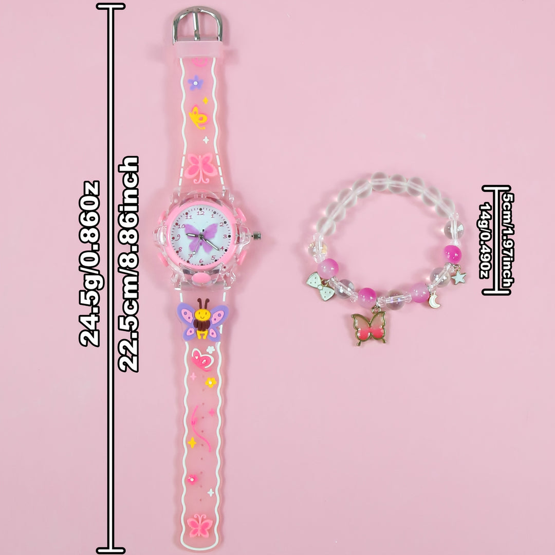 LumiFly™ – Meisjes Vlinder Quartz Horloge Set – LED Gloeiend Silicone Horloge met Armband
