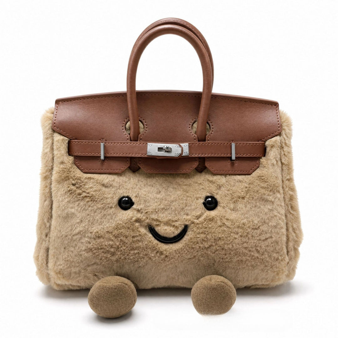 CozyPurse – Bolsito de Peluche con Carita en Tonos Naturales